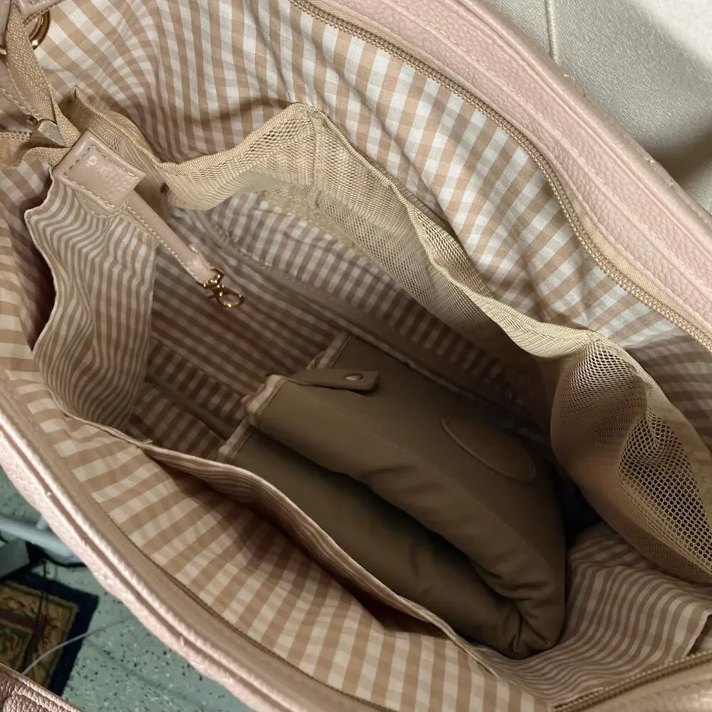 DD Bird The Taupe Leather Nash With Changing Pad Diaper Bag Luxury Shoulder